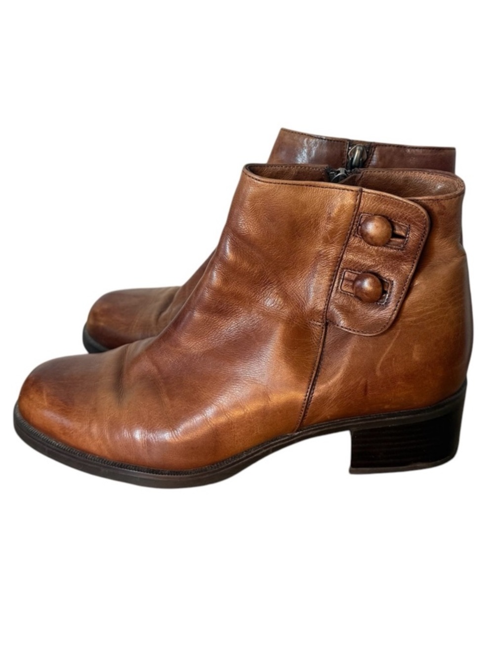 TORRETTI Cognac Brown Tan Leather Ankle Booties Zipper Made In Italy Size 7